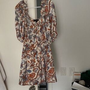 House of Harlow 1960 Cream Mini Dress with Rust and Blue Paisley